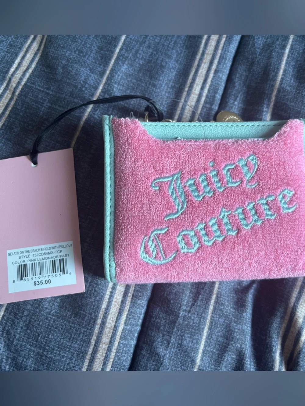 Juicy Couture Pink Terry Card Holder with Mint Trim